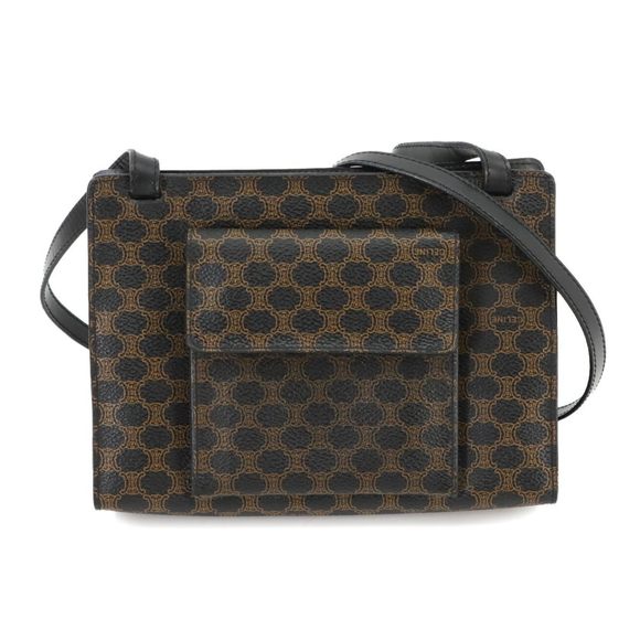 CELINE Macadam Shoulder Bag Leather Black Brown Gold Hardware - Picture 1 of 9